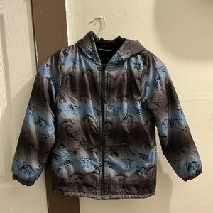 Kids' Blue and Black Dinosaur Puffer Jacket